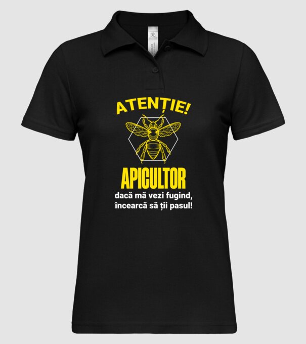 Atenție, apicultor! Dacă mă vezi fugind, încearcă să ții pasul! model negru pe tricou