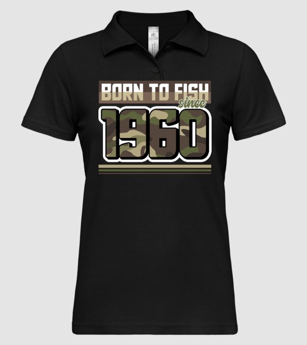 Born to fish since 1960 model negru pe tricou