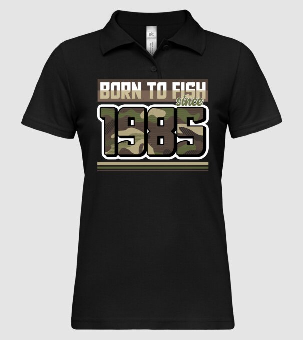 Born to fish since 1985 model negru pe tricou