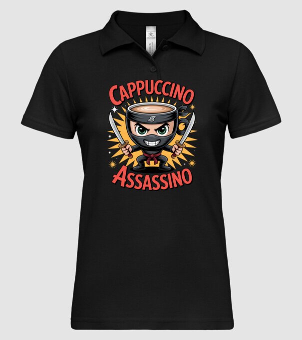 Cappuccino Assasino model negru pe tricou