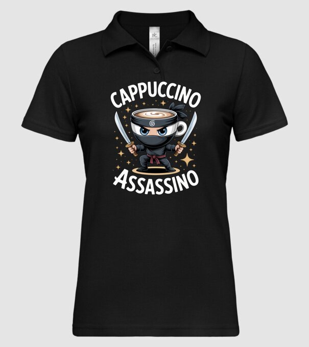 Cappuccino Assassino model negru pe tricou