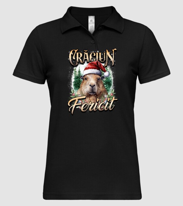 Capybara christmas model negru pe tricou