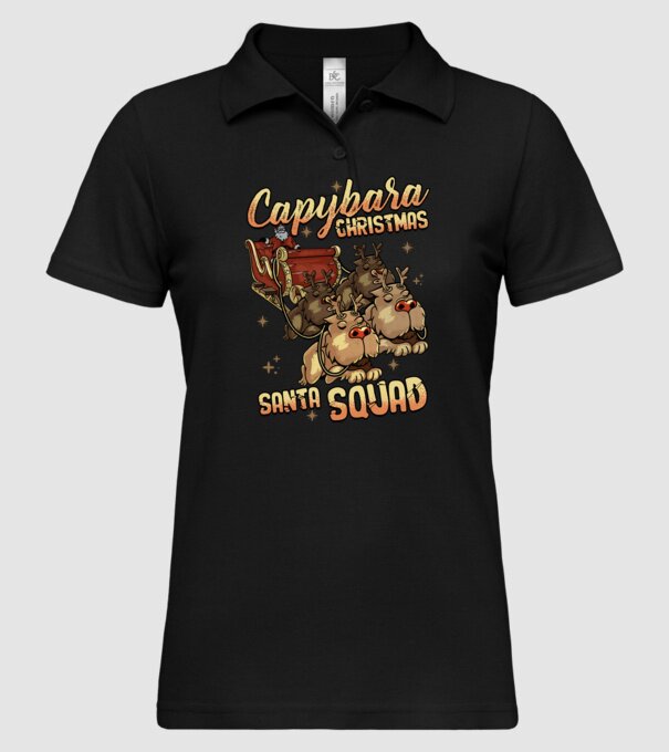 Capybara christmas santa squad model negru pe tricou