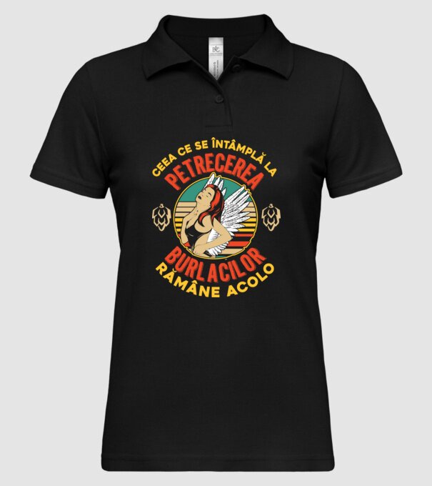 Ceea ce se întâmplă la petrecerea burlacilor rămâne la petrecerea burlacilor model negru pe tricou