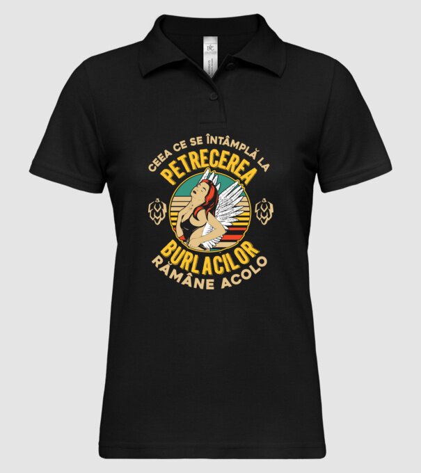 Ceea ce se întâmplă la petrecerea burlacilor rămâne la petrecerea burlacilor model negru pe tricou