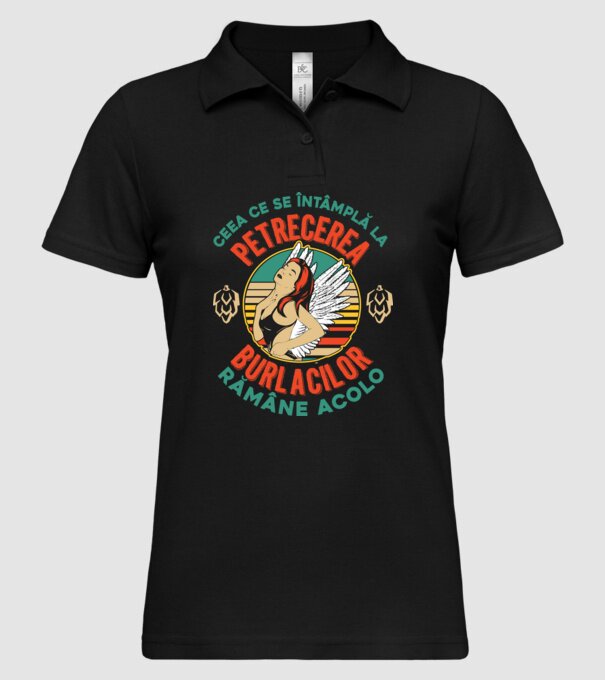 Ceea ce se întâmplă la petrecerea burlacilor rămâne la petrecerea burlacilor model negru pe tricou