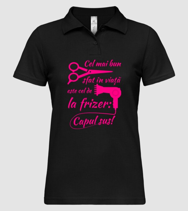 cel mai bun sfat în viață este cel de la frizer: capul sus! model negru pe tricou