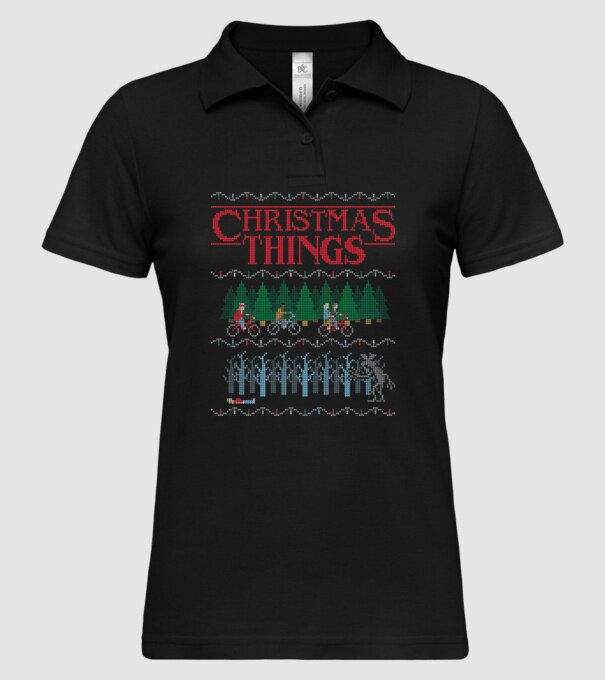 christmas things ugly sweater model negru pe tricou