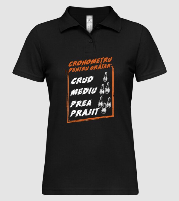 cronometru pentru grătar: crud, mediu, prea prăjit model negru pe tricou