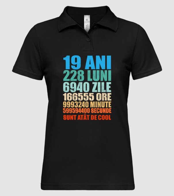 De 19 ani - luni - zile - ore - minute - secunde - sunt atât de cool model negru pe tricou