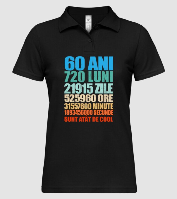 De 60 ani - luni - zile - ore - minute - secunde - sunt atât de cool model negru pe tricou