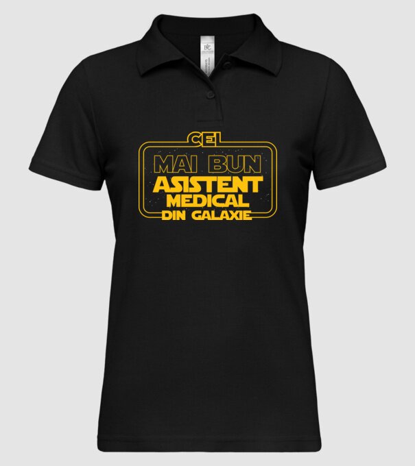 Cel mai bun asistent medical din galaxie model negru pe tricou