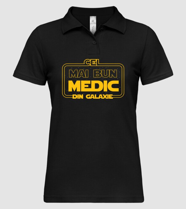 Cel mai bun medic din galaxie model negru pe tricou