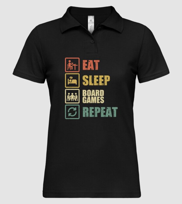 eat sleep Board Games repeat model negru pe tricou