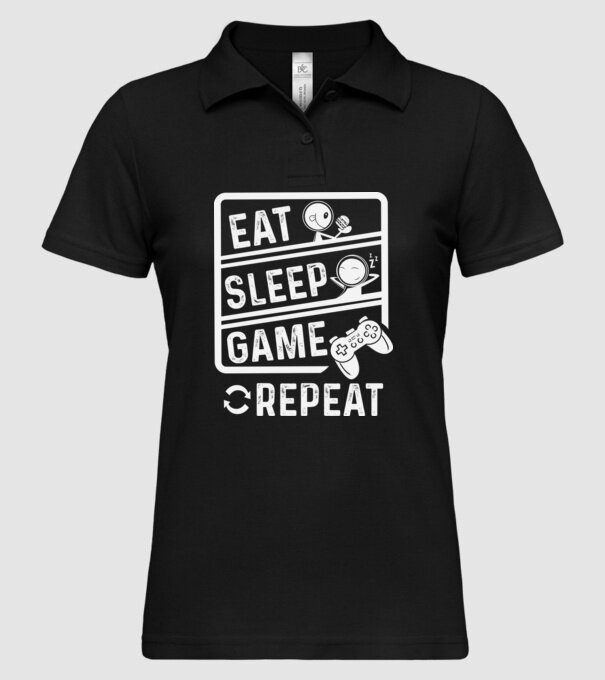 Eat sleep game repeat model negru pe tricou