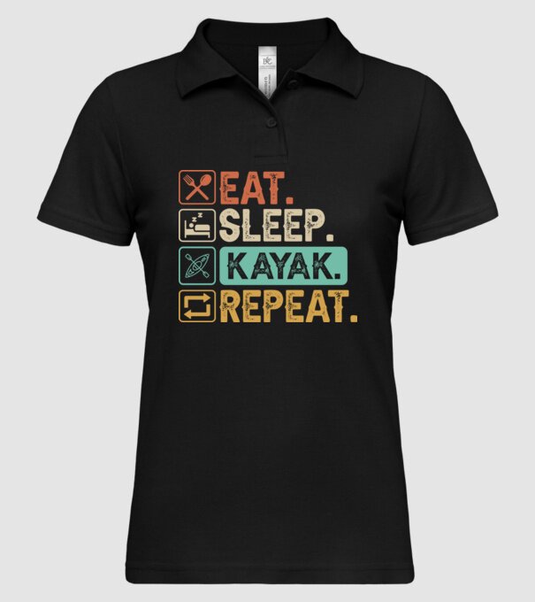 Eat Sleep Kayak model negru pe tricou