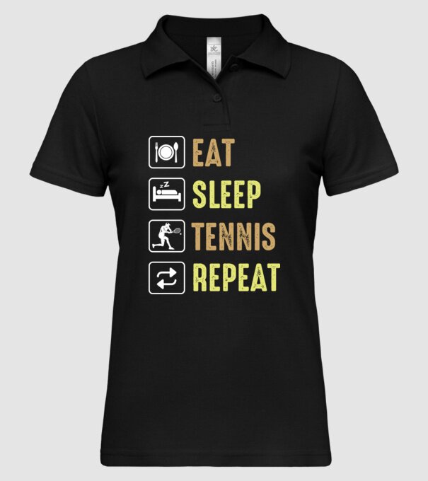 eat sleep tennis repeat model negru pe tricou