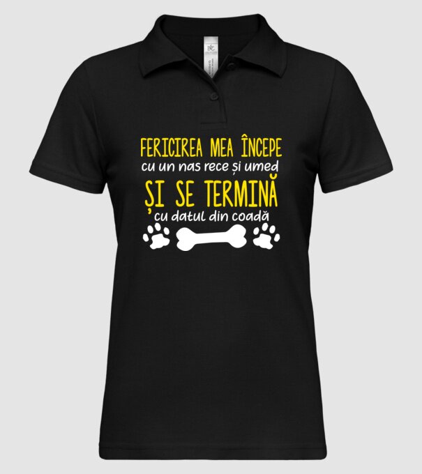 fericirea mea începe cu un nas rece și umed și se termină cu datul din coadă model negru pe tricou