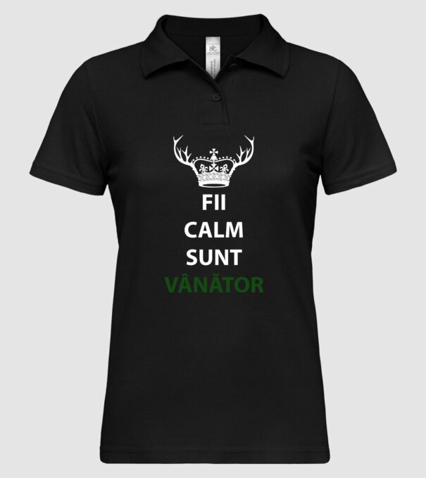 fii calm, sunt vânător model negru pe tricou