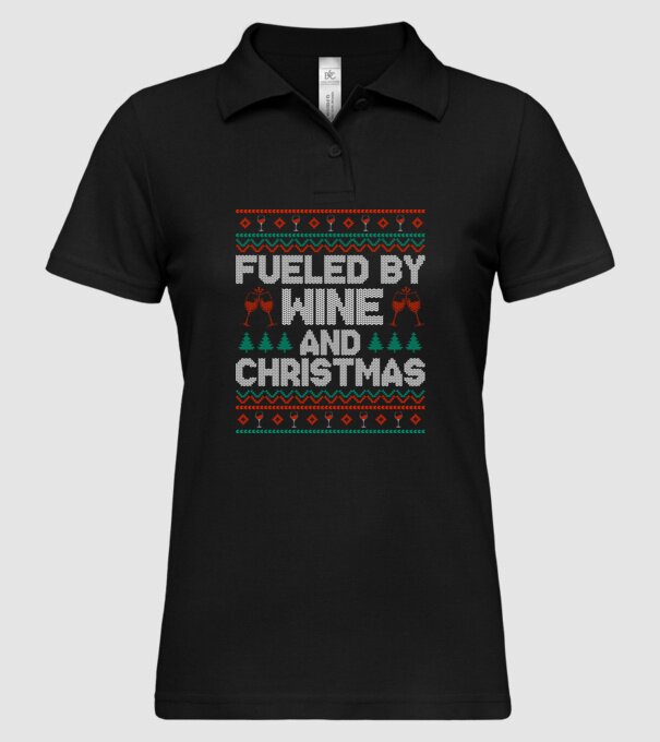 Fueled by wine and christmas model negru pe tricou