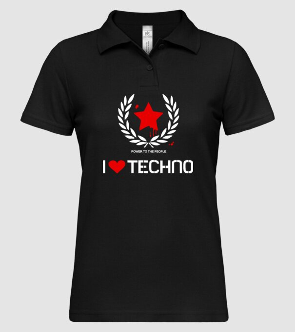 I love techno model negru pe tricou
