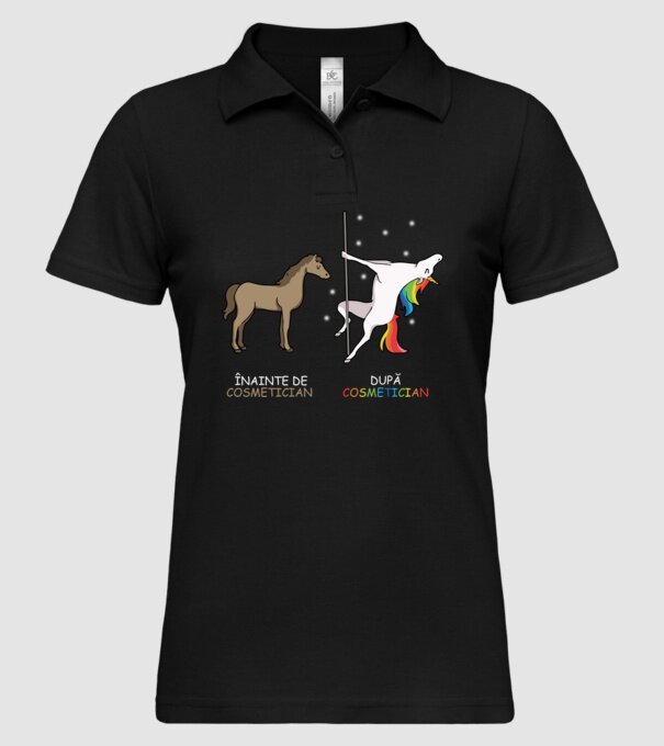Înainte de cosmetician După cosmetician model negru pe tricou