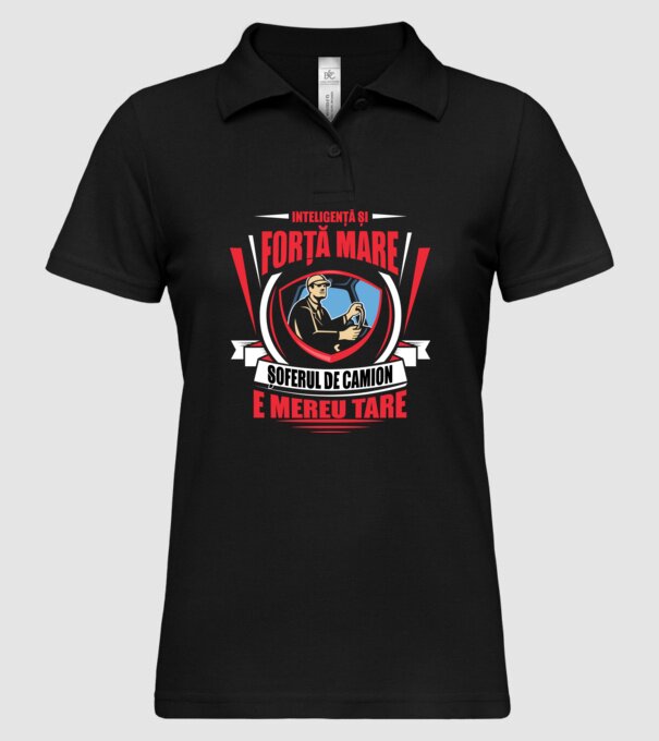 Inteligență și forță mare, șoferul de camion e mereu tare model negru pe tricou