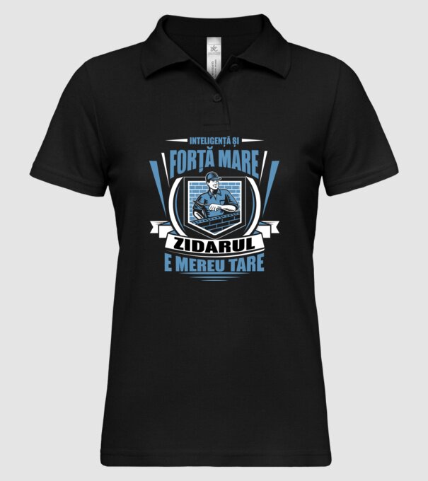 Inteligență și forță mare, zidarul e mereu tare model negru pe tricou