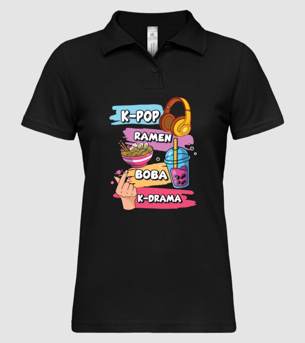 K-POP RAMEN BOBA K-DRAMA model negru pe tricou