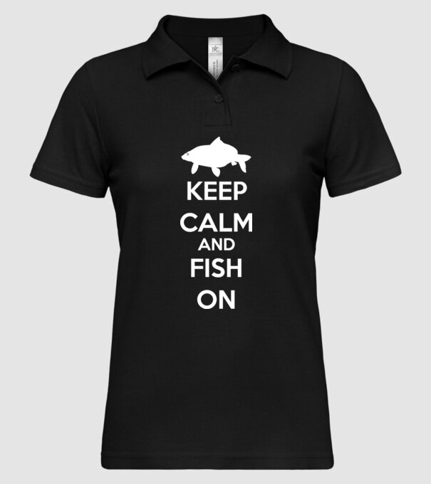 Keep calm and fish on model negru pe tricou
