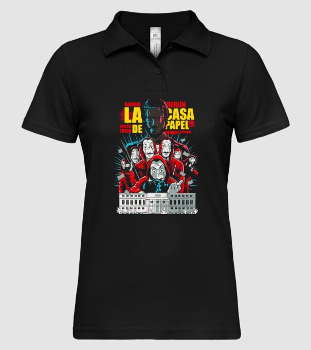 La casa de papel ilutración model negru pe tricou