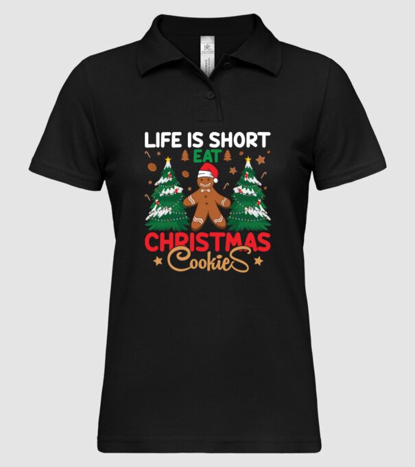 Life is short - eat christmas cookies model negru pe tricou