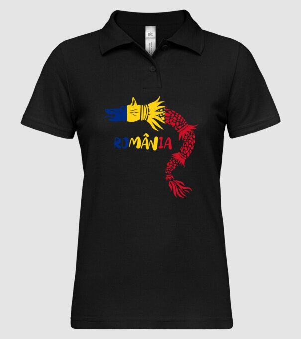 Lupul dacic model negru pe tricou
