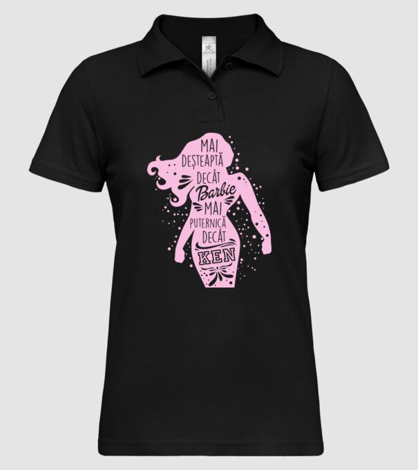 Mai deșteaptă decât Barbie, mai puternică decât Ken model negru pe tricou