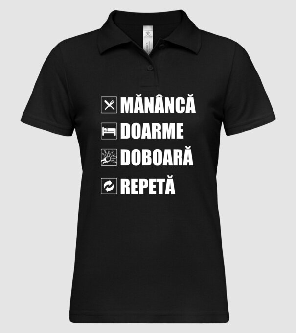 mănâncă doarme doarme doboară repetă model negru pe tricou