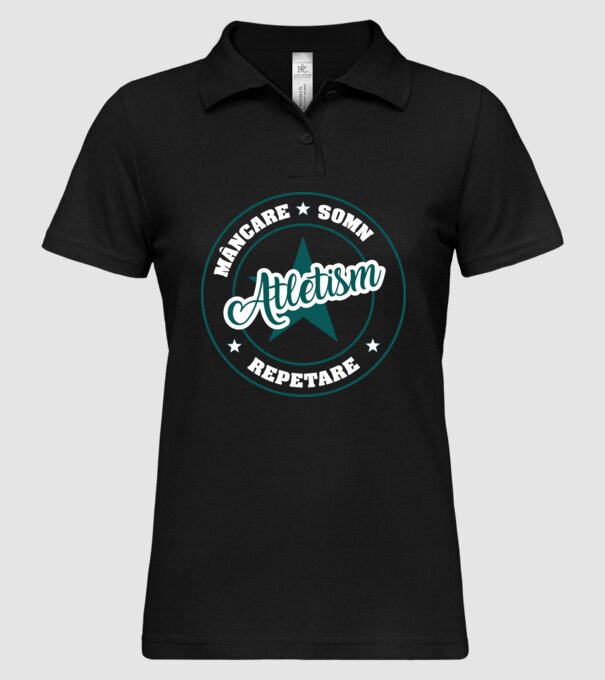 mâncare somn repetare ATLETISM model negru pe tricou