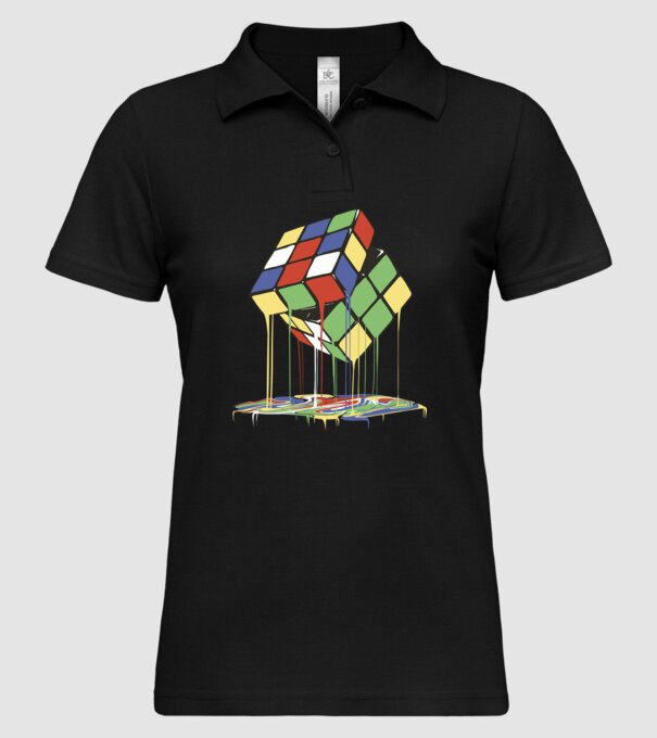 Melting Rubik cube model negru pe tricou