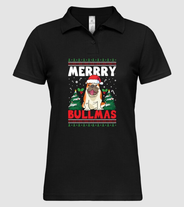 Merry bullmas ugly sweater model negru pe tricou