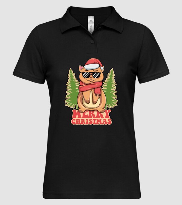 Merry christmas cat model negru pe tricou