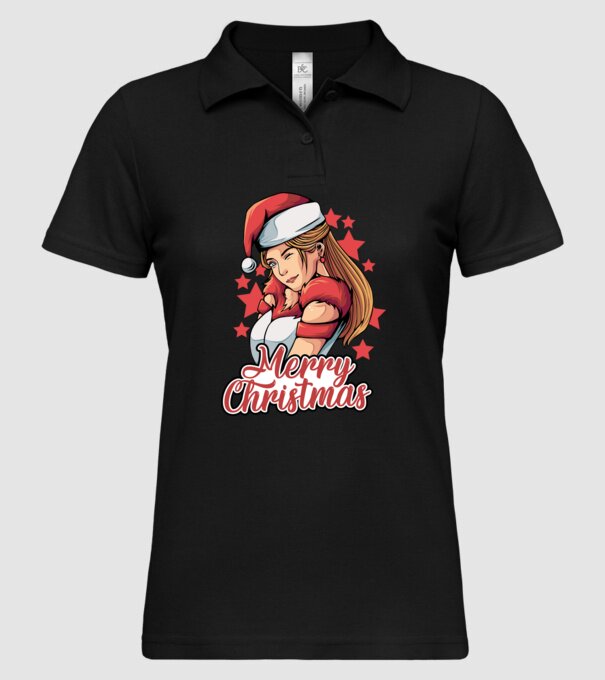 Merry christmas santa girl model negru pe tricou