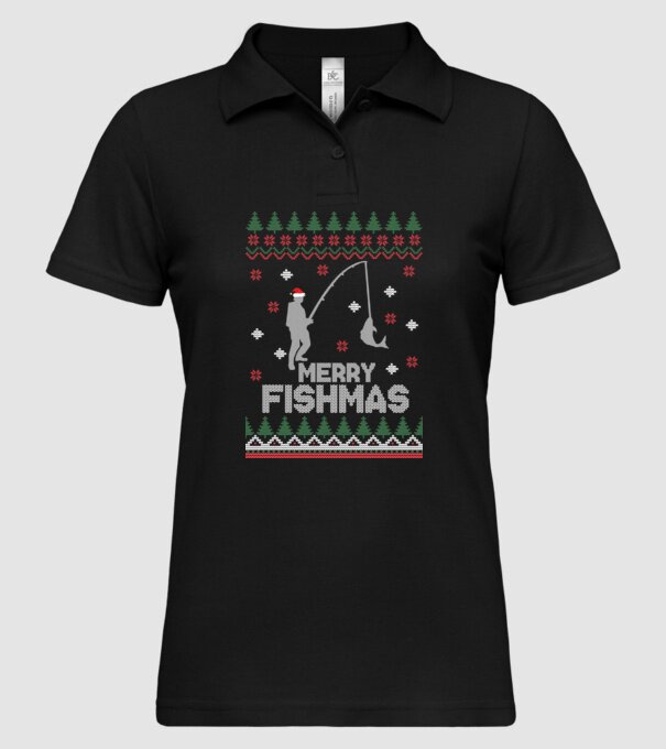 Merry Fishmas model negru pe tricou