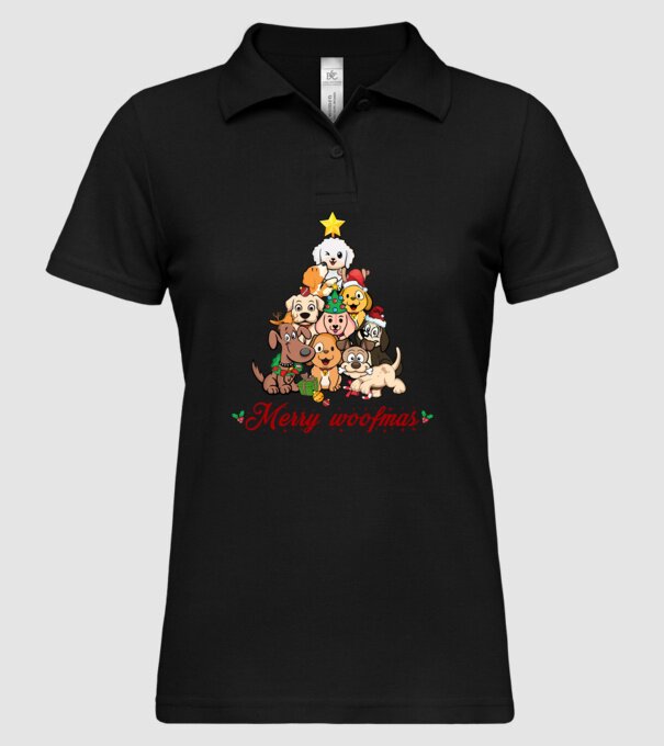 Merry woofmas model negru pe tricou