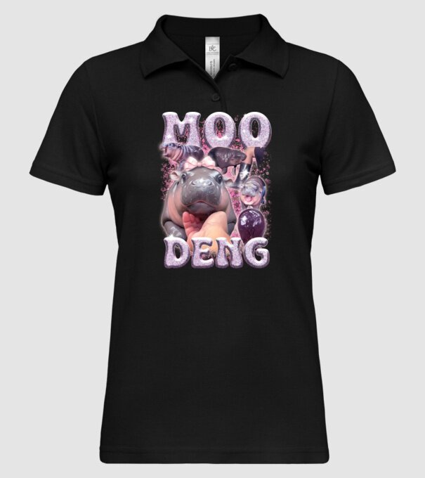 MOO DENG baby hippo model negru pe tricou