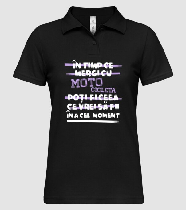 în timp ce mergi cu motocicleta poți fi ceea ce vrei să fii - în acel moment model negru pe tricou
