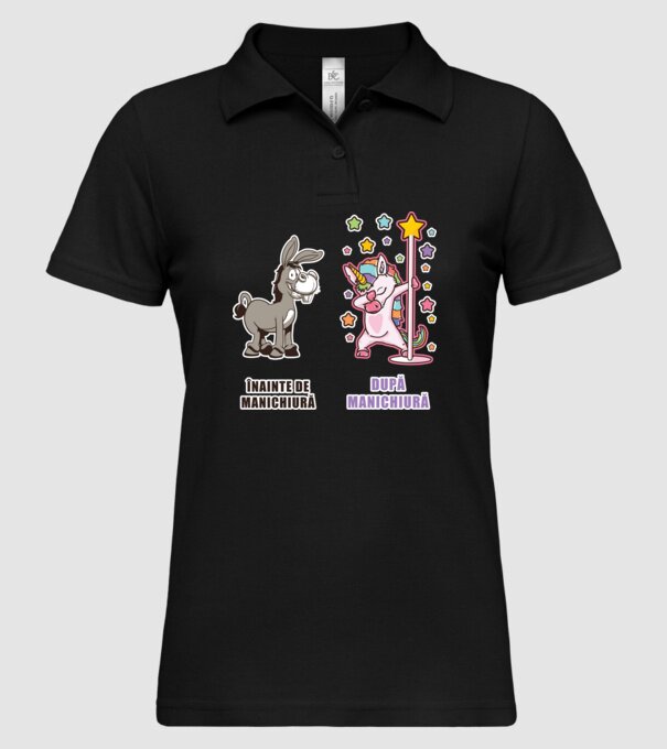 Înainte de manichiură - După manichiură model negru pe tricou