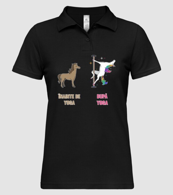 Înainte de Yoga - După Yoga model negru pe tricou