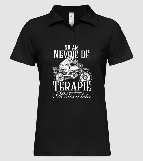nu am nevoie de terapie, doar să conduc motocicleta model negru pe tricou