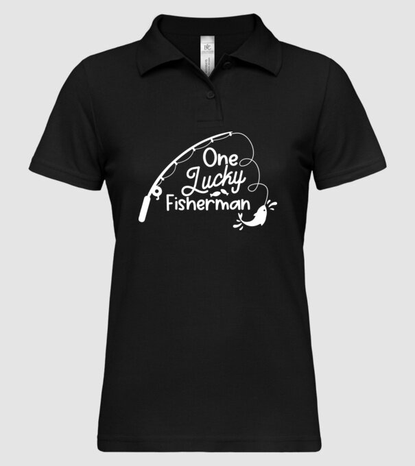 One lucky Fisherman model negru pe tricou