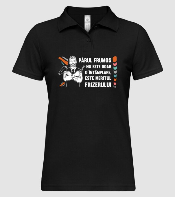 părul frumos nu este doar o întâmplare, este meritul frizerului model negru pe tricou