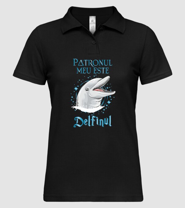 Patronul meu este DELFINUL model negru pe tricou